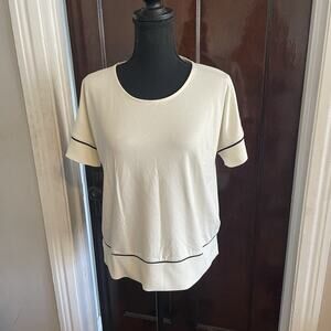 NWT J. Jill Wearever Top Blouse Shirt Size Small Petite Cream w Black Trim